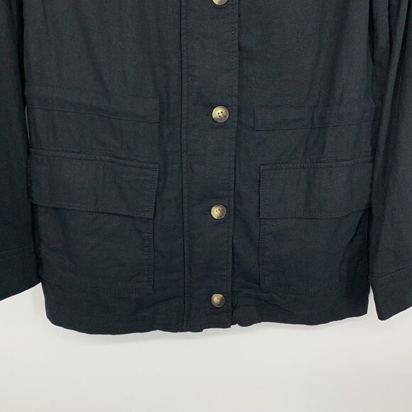 Market & Spruce Jacket Cara Black Linen Blend Button Zip - Picture 5 of 12